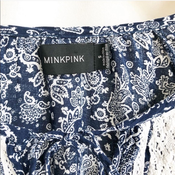 Mink Pink navy blue and white print boho crop top - Picture 2 of 5